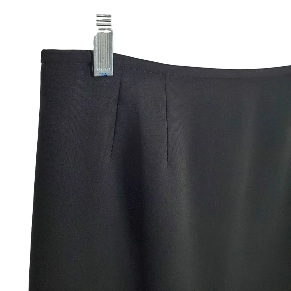 Le Suit Collections Sz 14 Skirt Flirty Pleated Trim Hem Lined Midi Formal Black
